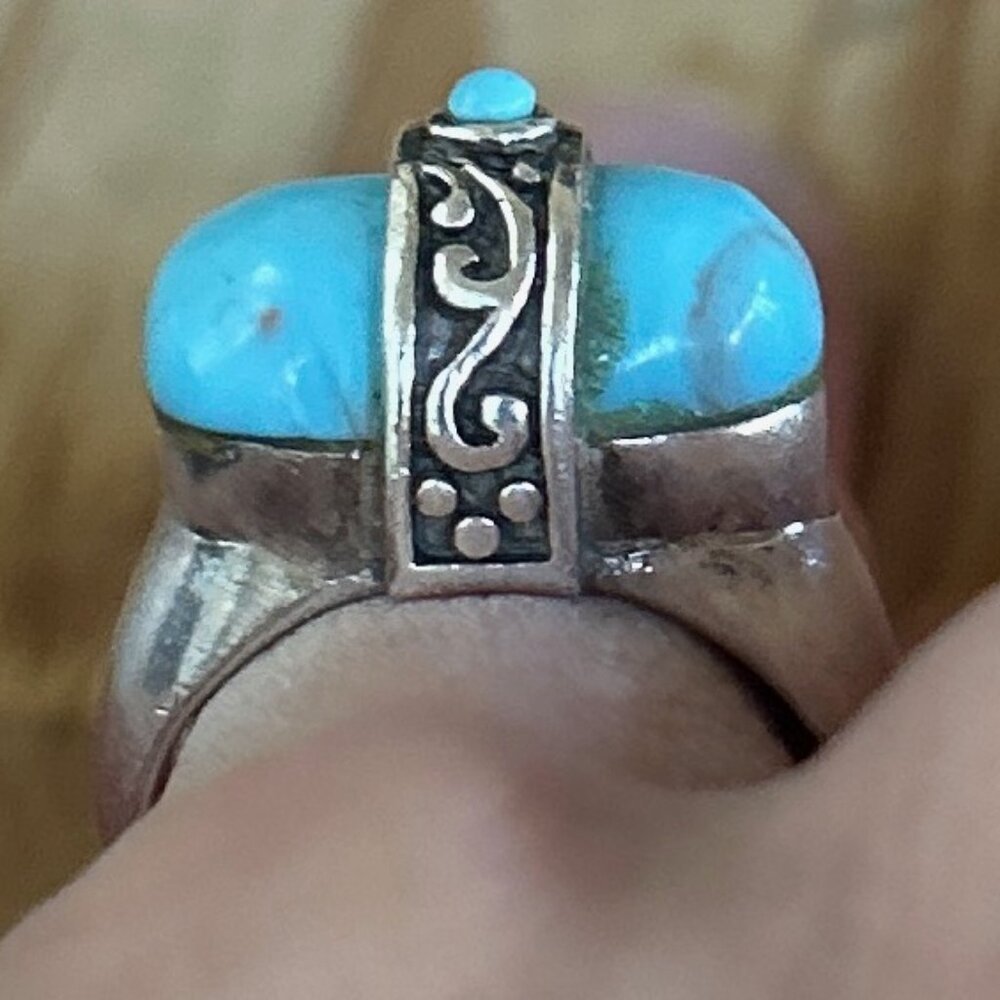 Sterling Silver Cocktail Statement Ring Turquoise… - image 2